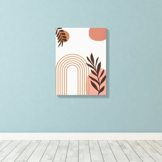 Regenbogen-Palmenblatt-Sonne, Boho-Abstract-Geomet Leinwanddruck (Insitu (Holzboden))