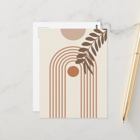 Regenbogen-Palmenblatt-Sonne, Boho-Abstract-Geomet Postkarte (Vorderseite/Rückseite Beispiel)