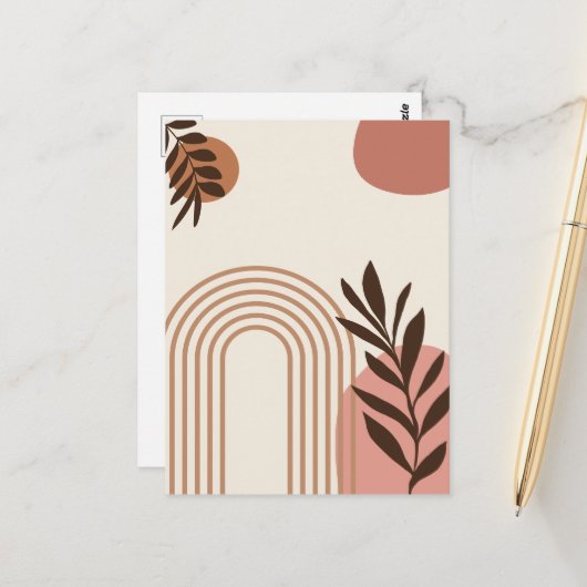 Regenbogen-Palmenblatt-Sonne, Boho-Abstract-Geomet Postkarte (Vorderseite/Rückseite Beispiel)