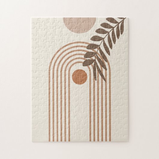 Regenbogen-Palmenblatt-Sonne, Boho-Abstract-Geomet Puzzle (Vertikal)