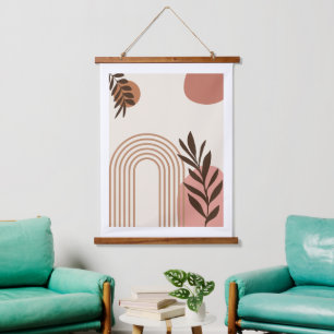 Regenbogen-Palmenblatt-Sonne, Boho-Abstract-Geomet Wandteppich Mit Holzrahmen
