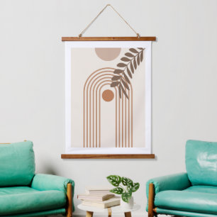 Regenbogen-Palmenblatt-Sonne, Boho-Abstract-Geomet Wandteppich Mit Holzrahmen