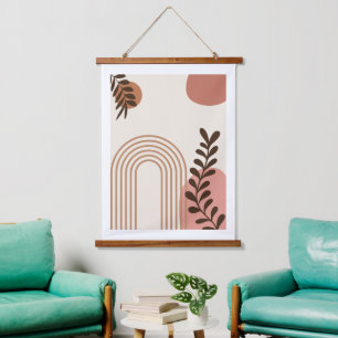 Regenbogen-Palmenblatt-Sonne, Boho-Abstract-Geomet Wandteppich Mit Holzrahmen