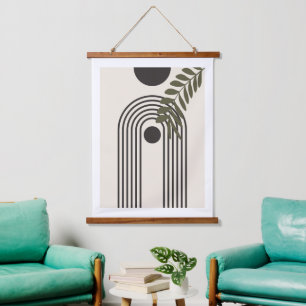 Regenbogen-Palmenblatt-Sonne, Boho-Abstract-Geomet Wandteppich Mit Holzrahmen