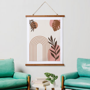 Regenbogen-Palmenblatt-Sonne, Boho-Abstract-Geomet Wandteppich Mit Holzrahmen