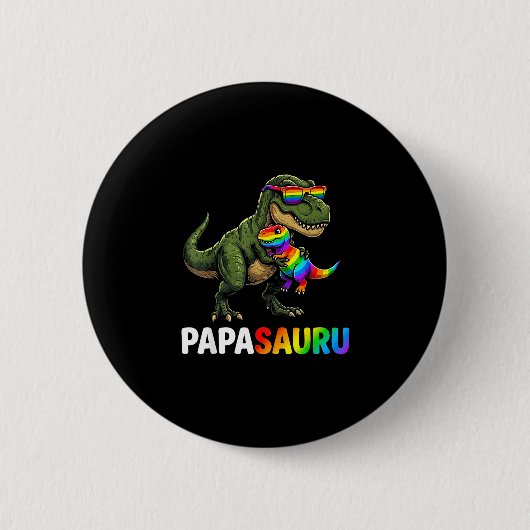 Regenbogen Papasaurus Schwangerschaftsankündigung  Button (Vorderseite)