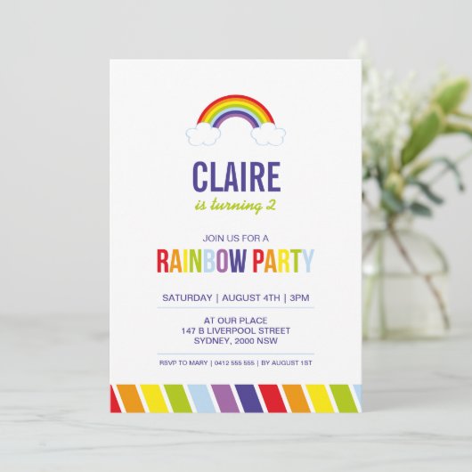 Regenbogen-Party Einladung (Stehend Vorderseite)