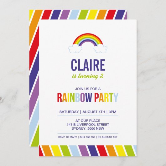 Regenbogen-Party Einladung (Vorne/Hinten)