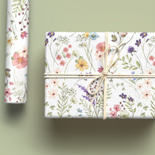 Regenbogen-Pastell Aquarell-Wildblumenwiese Geschenkpapier Set