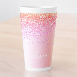 Regenbogen Pastell Girly Glitter Metall Monogramm  Milchtasse