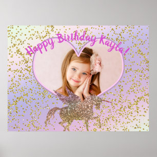 Regenbogen Pastell Glitter Einhorn Party Foto Bann Poster