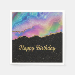 Regenbogen-Pastell-Gold-Glitter Alles Gute zum Geb Serviette