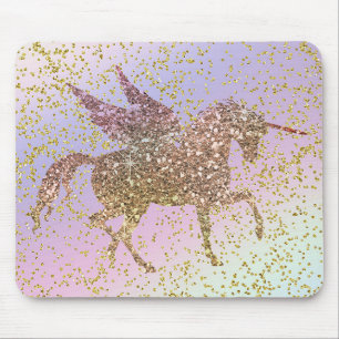Regenbogen Pastell Gold Glitter Einhorn Trend Mädc Mousepad