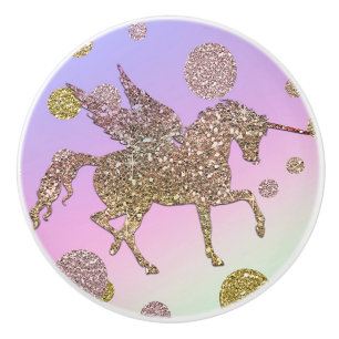 Regenbogen Pastell Gold Punkte Einhorn Trend Mädch Keramikknauf