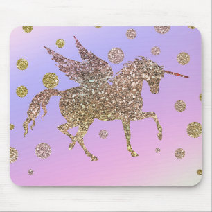 Regenbogen Pastell Gold Punkte Einhorn Trend Mädch Mousepad
