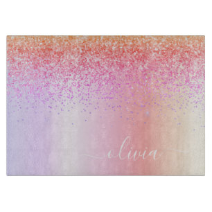 Regenbogen Pastell Mädchen Glitter Metall Monogram Schneidebrett