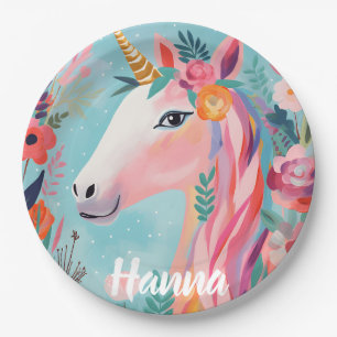 Regenbogen-Pastell-Traum-Einhorn Pappteller