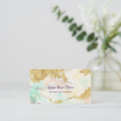 *~* Regenbogen-Pastell Wasserfarbe Wash Gold Glitz Visitenkarte (Stehend Vorderseite)
