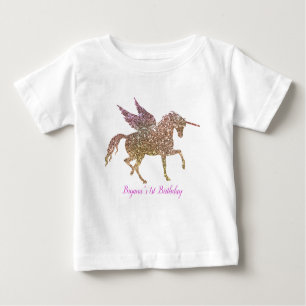 Regenbogen-PastellgoldGlitzerunicorn-1. Geburtstag Baby T-shirt