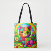 Regenbogen-Patchwork-Katzengestaltung Tasche (Vorderseite)