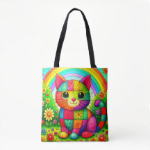 Regenbogen-Patchwork-Katzengestaltung