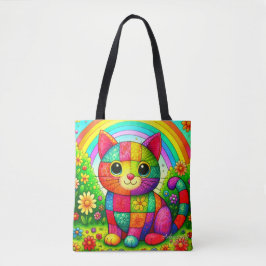 Regenbogen-Patchwork-Katzengestaltung Tasche