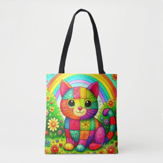 Regenbogen-Patchwork-Katzengestaltung Tasche (Vorderseite)