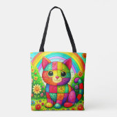 Regenbogen-Patchwork-Katzengestaltung Tasche (Rückseite)