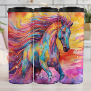 Regenbogen Pferd Farbenfrohe Abstrakte Traumlandsc Thermosbecher