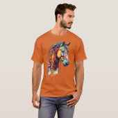 Regenbogen-Pferdekopf-Aquarell T-Shirt (Vorne ganz)