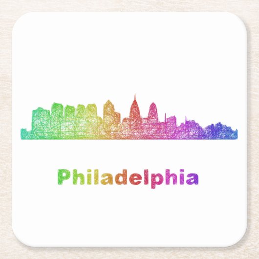 Regenbogen-Philadelphia-Skyline Rechteckiger Pappuntersetzer (Vorderseite)