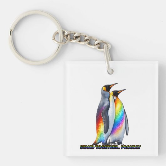 Regenbogen Pinguin Pride Steht Zusammen Schlüsselanhänger (Vorderseite)