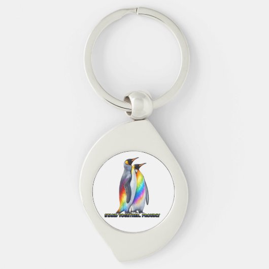 Regenbogen Pinguin Pride Steht Zusammen Schlüsselanhänger (Vorderseite)