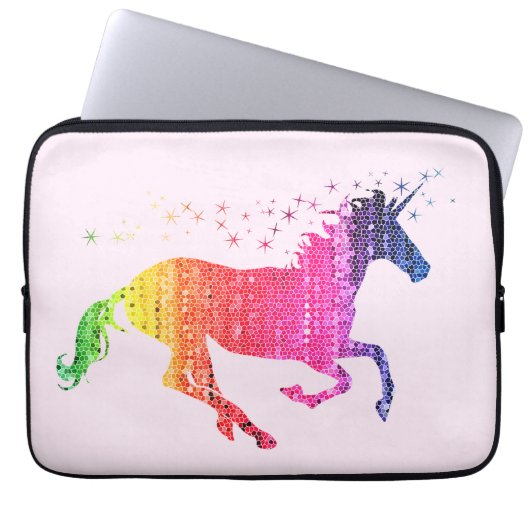 Regenbogen-Pink-Einhorn Laptopschutzhülle (Vorderseite)