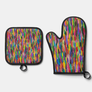 Regenbogen-Pinselstriche Ofenhandschuh & Topflappen-Set