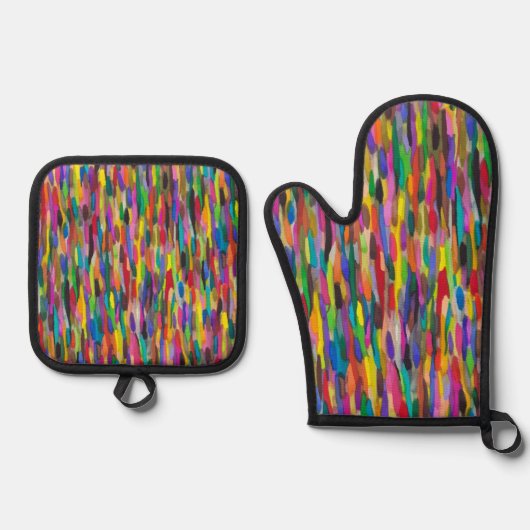 Regenbogen-Pinselstriche Ofenhandschuh & Topflappen-Set (Vorderseite)