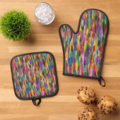 Regenbogen-Pinselstriche Ofenhandschuh & Topflappen-Set (Oben Unten)