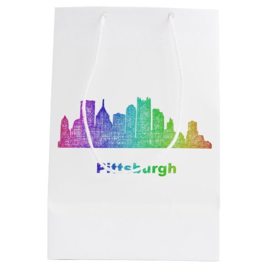 Regenbogen-Pittsburgh-Skyline Mittlere Geschenktüte (Rückseite)