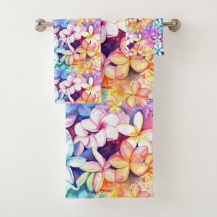 Regenbogen Plumeria Hawaii Wasserfarben Badetuch S Badhandtuch Set