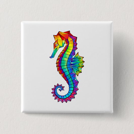 Regenbogen-Polygonal-Seepferdchen Button (Vorderseite)