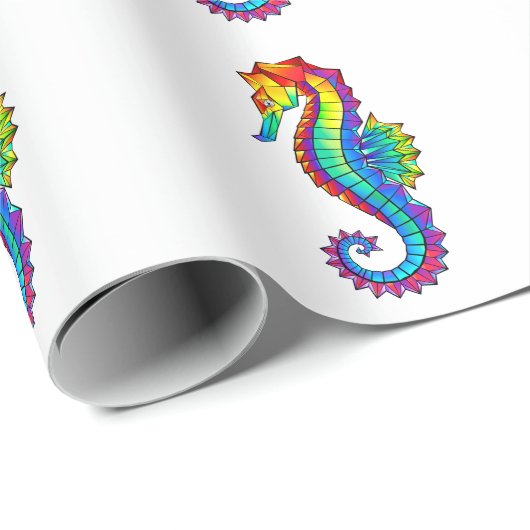 Regenbogen-Polygonal-Seepferdchen Geschenkpapier (Rolleneckpunkt)