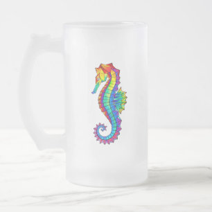Regenbogen-Polygonal-Seepferdchen Mattglas Bierglas