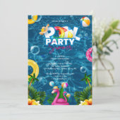 Regenbogen-Poolparty-Geburtstagseinladung  Einladung (Stehend Vorderseite)