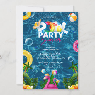 Regenbogen-Poolparty-Geburtstagseinladung Einladung