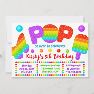 Regenbogen-Pop-It-Fidget-Spielzeug-Geburtstagsfeie Einladung