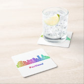 Regenbogen-Portland-Skyline Rechteckiger Pappuntersetzer (Vor Ort)