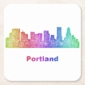Regenbogen-Portland-Skyline Rechteckiger Pappuntersetzer (Vorderseite)