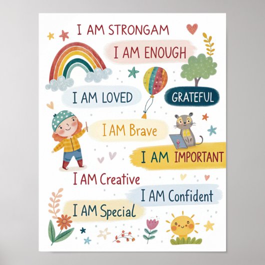 Regenbogen-Poster mit positiven Affirmationen für  Poster (Vorne)