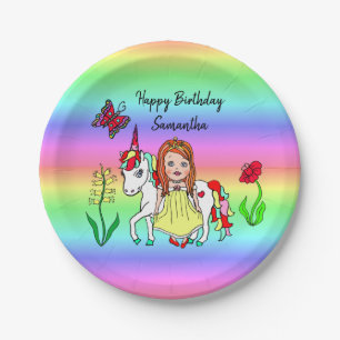 Regenbogen-, Prinzessinnen- und Einhorn-Geburtstag Pappteller