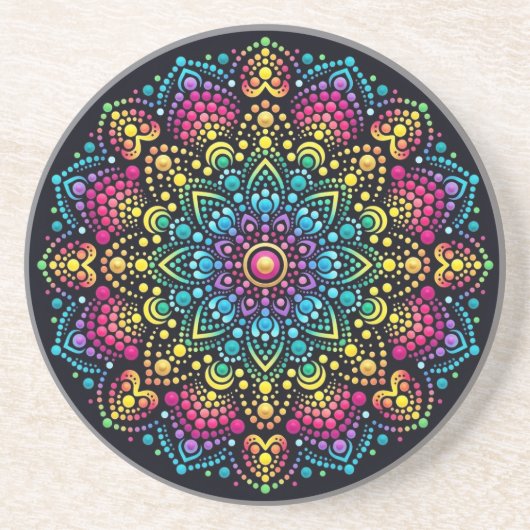 Regenbogen-Punktbemalte Mandala Getränkeuntersetzer (Vorne)